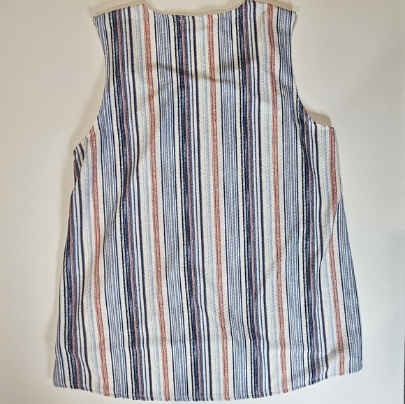 Cure Petites Sleeveless Tank PL Red White Blue Vertical Striped Summer Beach Top - Picture 3 of 8
